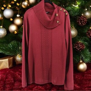 NEW Briggs Wine Red Chevron Stripe Comfort Holiday Cowlneck Sweater Size L